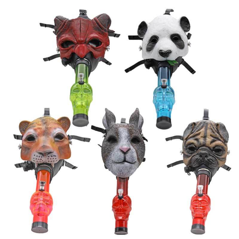 Animal Face Printed Gas Mask with Acrylic Waterpipe | Assorted Colors product image